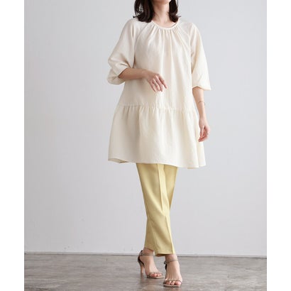 パフボリューム袖フレア切り替えチュニック (アイボリー)