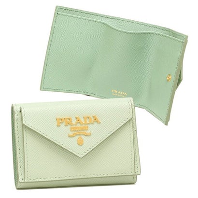 プラダ PRADA 三つ折り財布 サフィアーノメタルオロ ミニ財布 グリーン レディース PRADA 1MH021 ZLP F0RAY （グリーン）