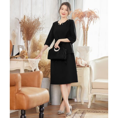 ドレスプラス DRESS+ パーティードレス セットアップ 2way 袖付き 結婚式 (ブラック)