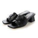 オー マイ サンダルズ Oh my Sandals スクエアトウチャンキーヒールサンダル (ブラック)