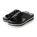 オー マイ サンダルズ Oh my Sandals レザーメッシュクロスベルト厚底サンダル (ブラック)