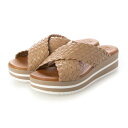 オー マイ サンダルズ Oh my Sandals レザーメッシュクロスベルト厚底サンダル (ベージュ)