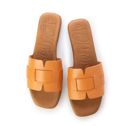 オー マイ サンダルズ Oh my Sandals スクエアトウフラットレザーサンダル （オレンジ）