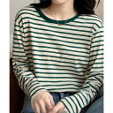 ガーリードール Girly Doll ボーダー長袖Tシャツ【韓国ファッション】【春夏新商品】 (ダークグリーン)
