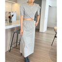 ジュエローブ Jewelobe カシュクールヘムクロップドトップス×スカート セットアップ (グレー)