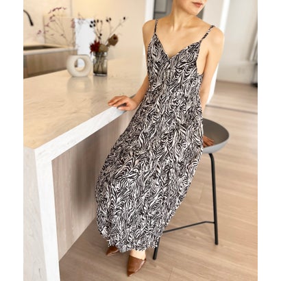 ジュエローブ Jewelobe シワ加工ディープVネックティアードキャミワンピース (ホワイトミックス)