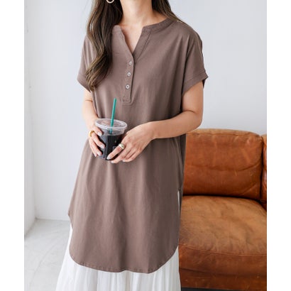 アンドミー andme コットン天竺 スキッパー チュニック トップス （モカブラウン）