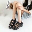 シューズインクローゼット Shoes in Closet -シュークロ- 軽量厚底 ベルクロベルト バックル スポーツサンダル 7486 (ブラック/ブラック)