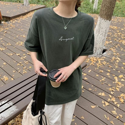 ダイヤモンドハーツ Diamond Hearts 文字プリント半袖Tシャツ トップス （グレー）