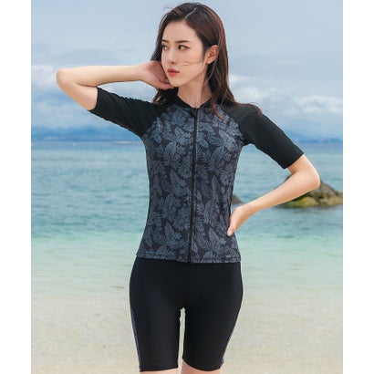 テディショップ Teddyshop レディース水着 アクアフィットネストップス+パンツ+キャップ 3点セット （ネイビー×フラワー）