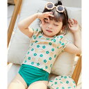 テディショップ Teddyshop キッズ水着 半袖小粒デイジー柄トップス+ショートパンツ+スイムキャップ 3点セット (ミント)