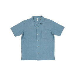 ピッタリ Pitta Re:) サッカー オープンカラー カジュアルシャツ 半袖 メンズ （ブルー×グリーン）