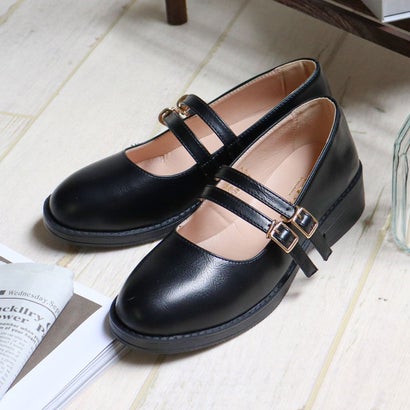 サンエープラスフェミニン AAA+ feminine ダブルストラップメリージェーンパンプス （ブラック）