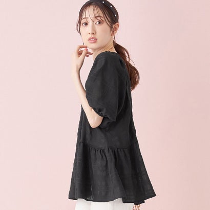 アロッタ Alotta シアーチェックパフ袖チュニック (ブラック) アロッタ Alotta シアーチェックパフ袖チュニック (ブラック)