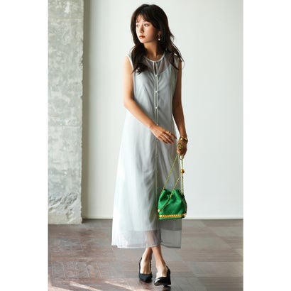 セゾンドパピヨン SAISON DE PAPILLON メッシュカーディガンとキャミワンピースの2点セット （グレー）