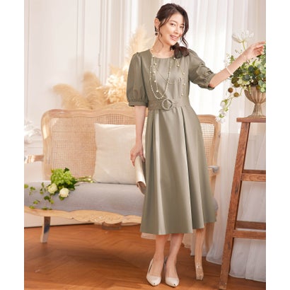 ドレスプラス DRESS+ ワンピース ミモレ丈 結婚式 フォーマル ベルト付き (モカ) ドレスプラス DRESS+ ワンピース ミモレ丈 結婚式 フォーマル ベルト付き (モカ)
