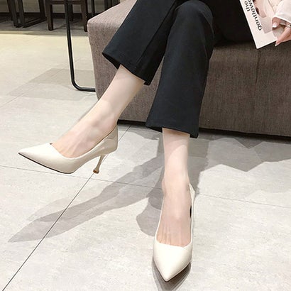 デューリリー Dewlily ピンヒールパンプス シューズ 韓国ファッション 10代 20代 30代 オフィスカジュアル ポインテッドトゥ ヴィンテージテイスト 大人 （アイボリー）