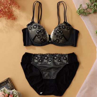 パリーゼ Palissee 【EFカップ】フラワーレースレースストラッピー 3/4カップブラ&ショーツ 【返品不可商品】 (ブラック)