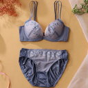 パリーゼ Palissee 【EFカップ】フラワーレースレースストラッピー 3/4カップブラ&ショーツ 【返品不可商品】 (ブルー)