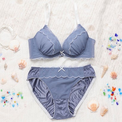 パリーゼ Palissee バイカラーフラワーレース 3/4カップブラ&ショーツ【返品不可商品】 (ブルー)