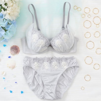 パリーゼ Palissee 【EFカップ】フラワーブーケチュールレース 3/4カップブラ&ショーツ【返品不可商品】 (グレー)