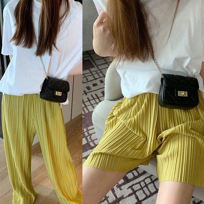 プリーツワイドパンツ2枚セット冷感タッチ