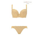 アモスタイル バイ トリンプ AMOSTYLE BY Triumph チャーミングラマー ブラ&ショーツセット ラインアートステッチ 1410 F-Gカップ 【返品不可商品】 (イエロー)