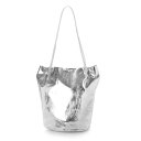 <ロングセラー>カシュカシュ cache cache クラッシュメタリック肩入れバケツトートバッグ (SV)(4)