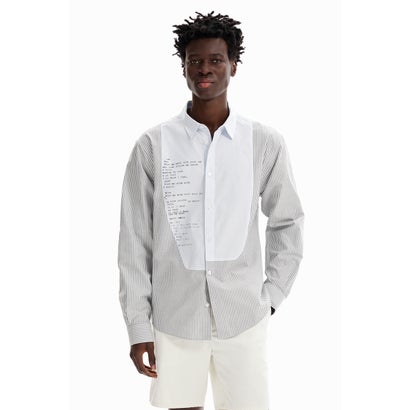 デシグアル Desigual パッチ ストライプシャツ (グレー/ブラック)