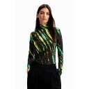デシグアル Desigual タイダイ スリム ギャザーTシャツ (グレー/ブラック)