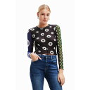 デシグアル Desigual デニムパッチワーク チュールTシャツ (グレー/ブラック)