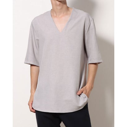 モードフルーレ MODE FOURRURE イタリア製V字カットソー (ライトグレー)