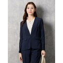 パーフェクトスーツファクトリー Perfect Suit FActory 【WEB限定】リネン調メランジスーツ ノーカラージャケット (ネイビー)