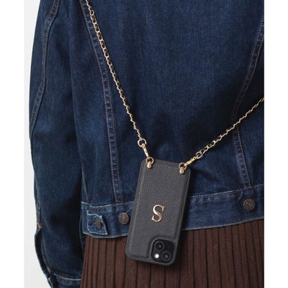 エモニーク emonique イニシャル PUレザー チェーンストラップ付 iPhoneスマホケース (ブラック系その他)