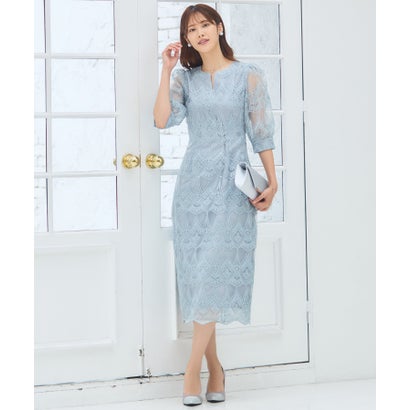 ドレスプラス DRESS+ ドレス ワンピース タイト レース スカラップ 結婚式 (ブルーグレー)