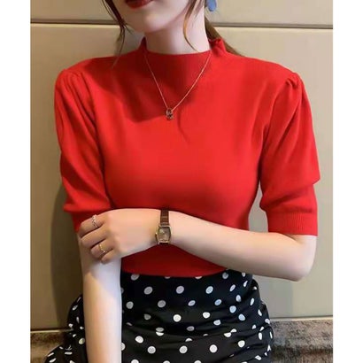 ガーリードール Girly Doll サマーリブニットトップス【韓国ファッション】 （レッド）