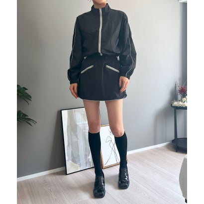 ジュエローブ Jewelobe バイカラーパイピングナイロンタッチブルゾン＆ミニスカパンセットアップ （ブラック）