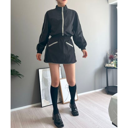 ジュエローブ Jewelobe バイカラーパイピングナイロンタッチブルゾン＆ミニスカパンセットアップ （ブラック）