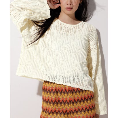 ラナン RANAN 透かし柄短丈ニット （ホワイト）