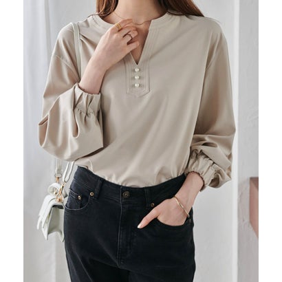 ラナン RANAN パールキーネック長袖ブラウス （グレージュ）のサムネイル