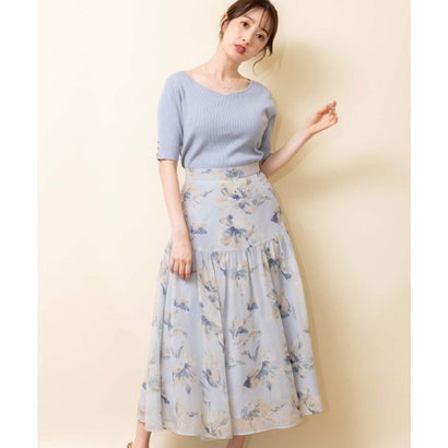 ノエラ Noela ぼかし花柄シャイニースカート (サックス)