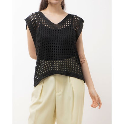 スタイルブロック STYLEBLOCK Vネックメッシュニットトップス （ブラック）