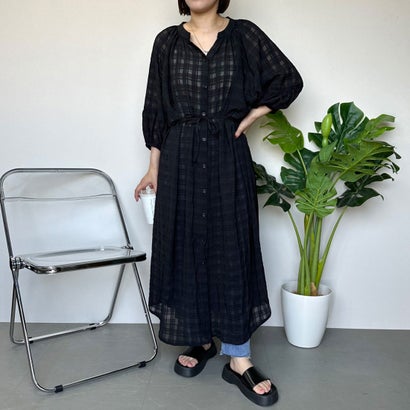 シーアールビー CRB シアーチェック2WAYワンピース (ブラック)