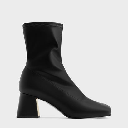 メタリック トラペーズヒールアンクルブーツ 【再入荷】（Black）