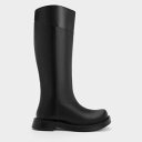 ツートーン ラウンドトゥロングブーツ (Black)