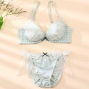 パリーゼ Palissee ギンガムチェックフラワー 3/4カップブラ&ショーツ【返品不可商品】 (ミント)