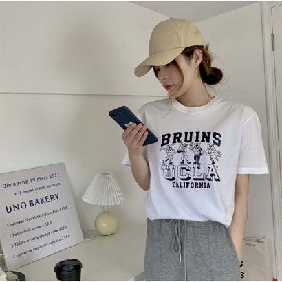 アンドカワイイ And Kawaii Tシャツ ロゴプリント 体型カバー トップス 半袖 クルーネック 韓国ファッション (G) アンドカワイイ And Kawaii Tシャツ ロゴプリント 体型カバー トップス 半袖 クルーネック 韓国ファッション (G)