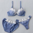 パリーゼ Palissee 【EFカップ】 パルファンローズ3/4モールドカップブラ&ショーツ+Tバック【返品不可商品】 (ブルー)