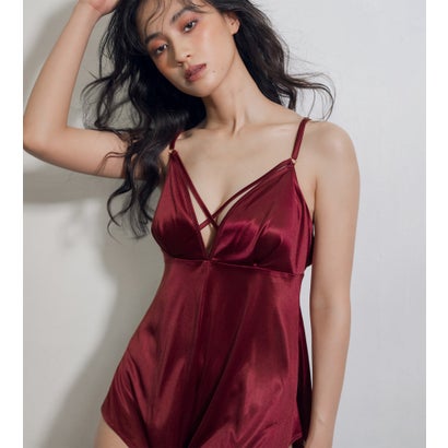 Ravijour ルームウェア ラヴィジュール RAVIJOUR バックレースアップ ロンパース （BORDEAUX）