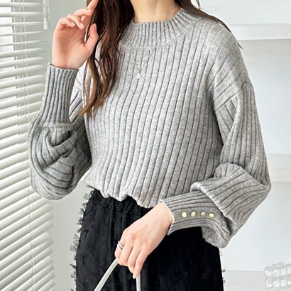 ジーラ GeeRA ボタン付パフスリーブモチモチニット （杢グレー）